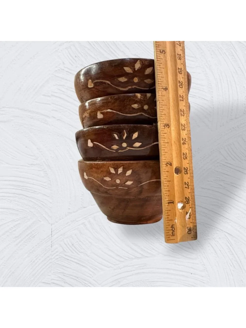 Sheesham Hand-Crafted Wooden Bowls With Matching Spoons - Set Of 4 With Floral I